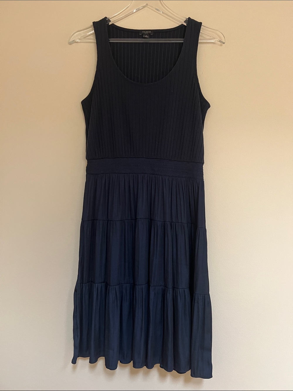 Ann Taylor Casual Navy Sleeveless Mix Media Dress SP